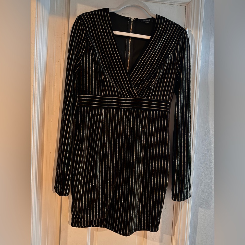 Elegant Black and Gold Striped Dress